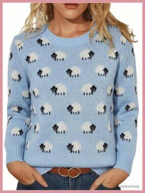Crew Neck Long Sleeve Knitted Pullover Sweater